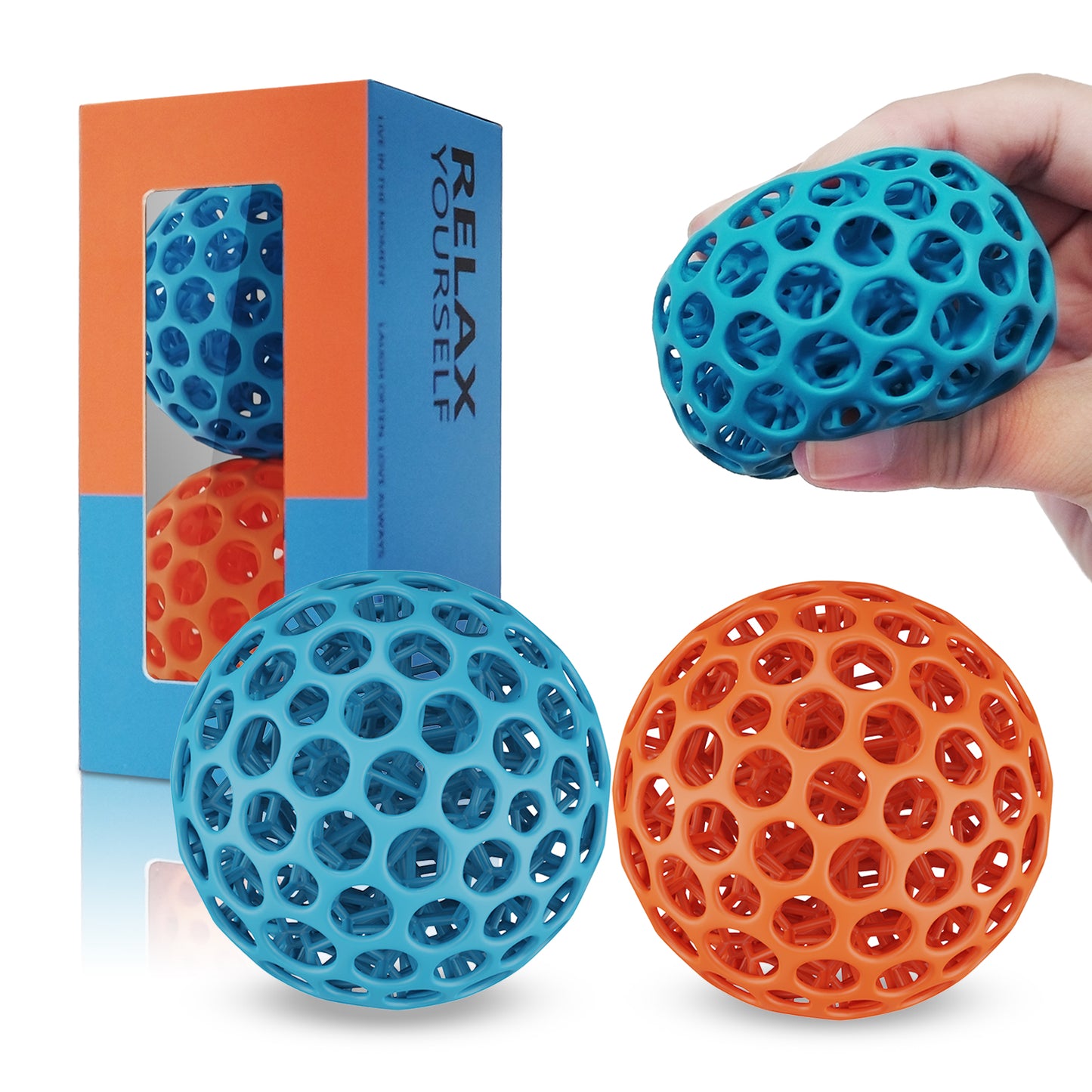 Cat Elastic Toy Ball - Blue and Orange