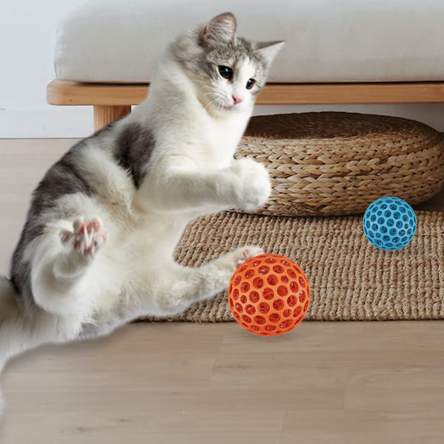 Cat Elastic Toy Ball - Blue and Orange